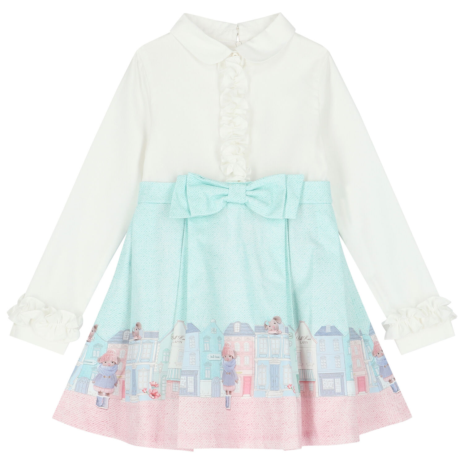Girls White & Blue Mouse Dress, 1, hi-res